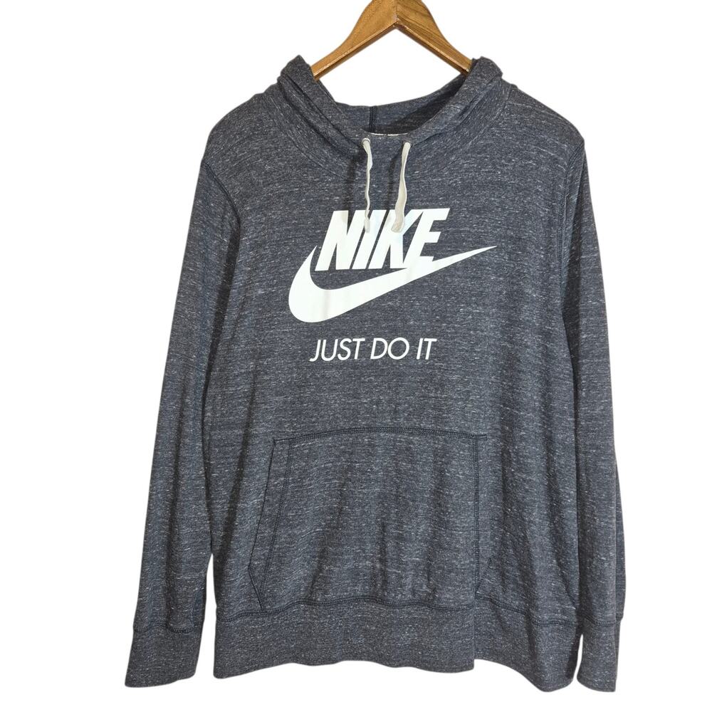 Vintage Nike Gym Leight Weight Hoodie Hooded Shirt Front Graphic Gray XL
